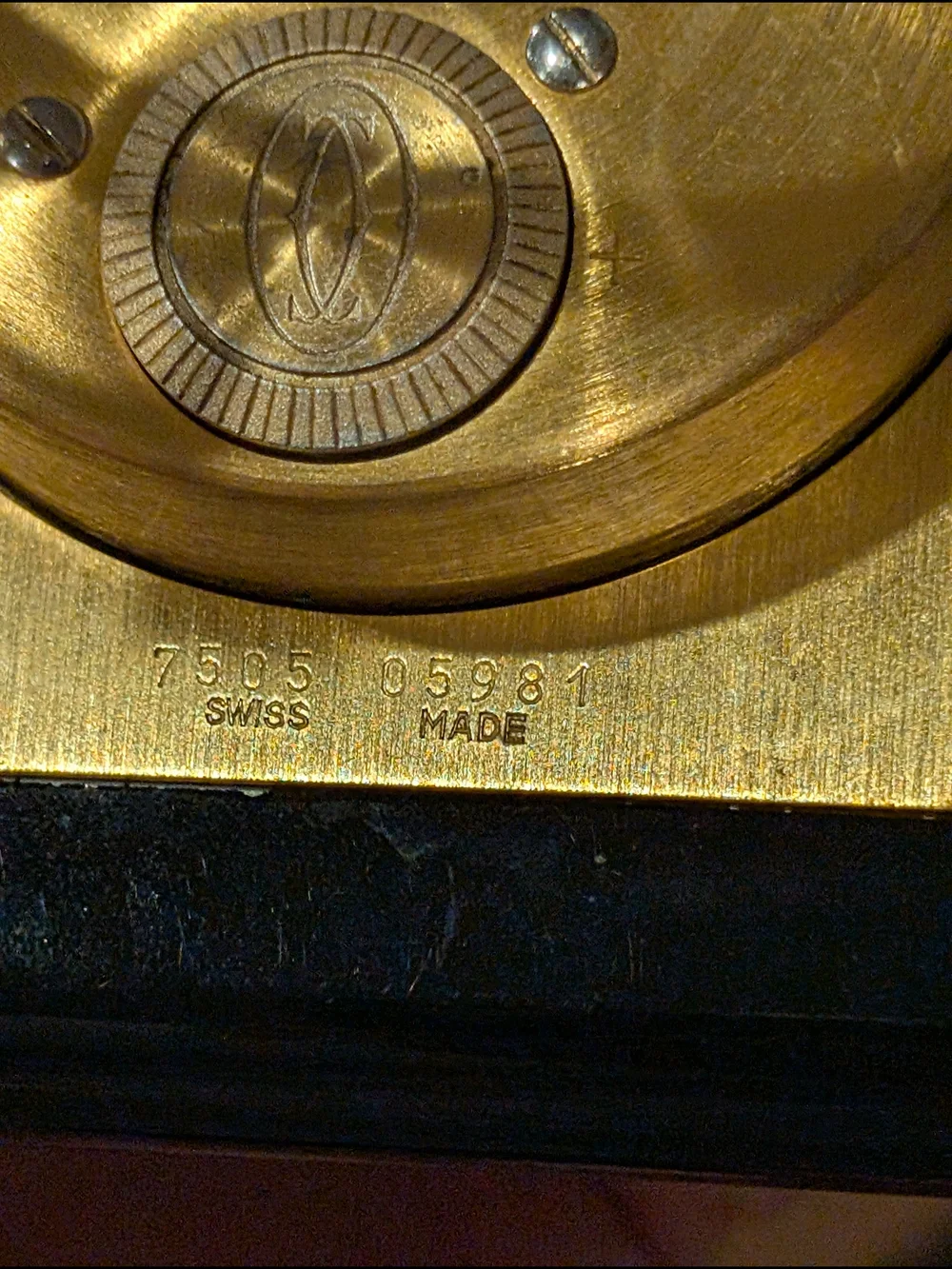 Cartier Gold & Black Desk Clock with Roman Dial